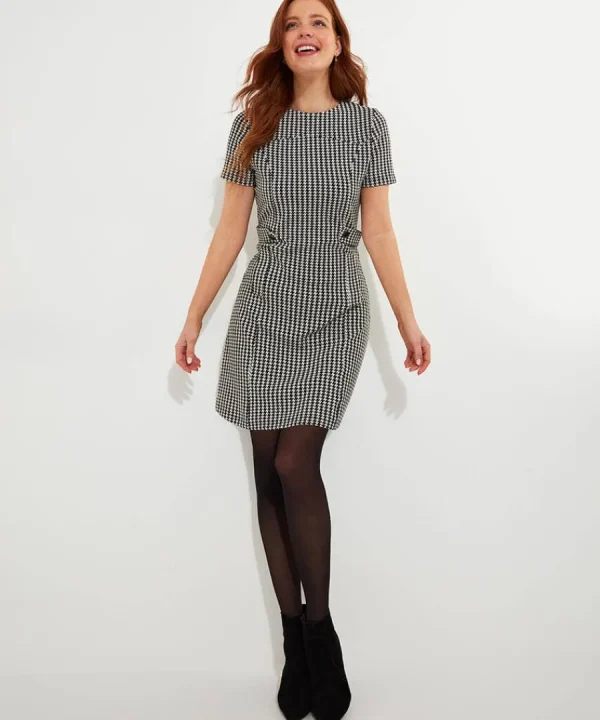 New Joe Browns Lulu Dogstooth Stretch Jacquard Dress Black / White