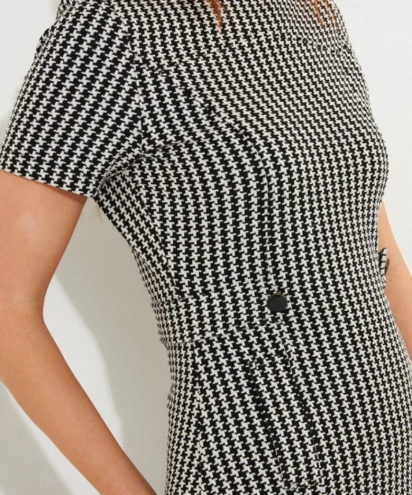 New Joe Browns Lulu Dogstooth Stretch Jacquard Dress Black / White