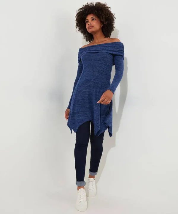 New Joe Browns Maisie Jersey Bardot Tunic Blue