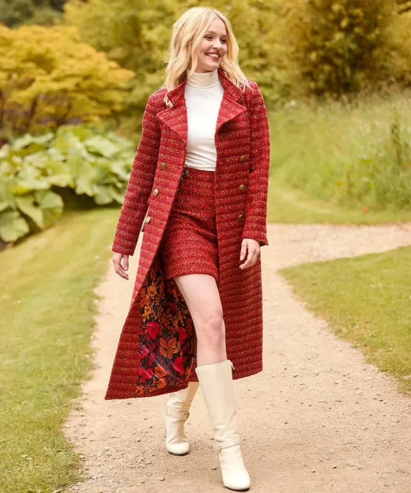 Fashion Joe Browns Maya Tweed Maxi Coat Burnt Orange