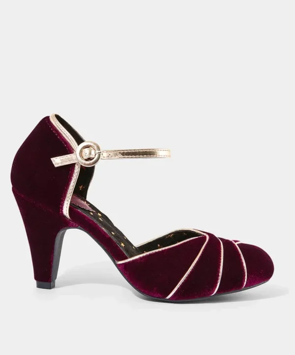 New Joe Browns Midnight Hour Velvet Deco Shoes Dark Red