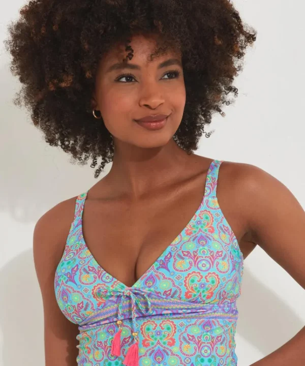 Hot Joe Browns Paradise Cove Tankini Top Blue Multi