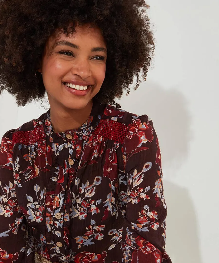 prettiest_floral_blouse_a_3.webp Clearance Joe Browns Prettiest Floral Blouse And Cami Aubergine