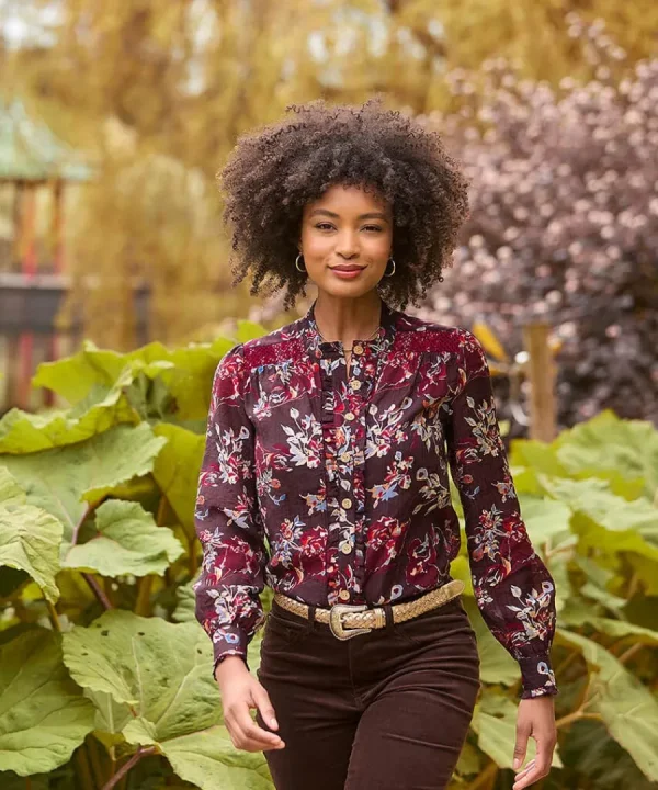 Clearance Joe Browns Prettiest Floral Blouse And Cami Aubergine