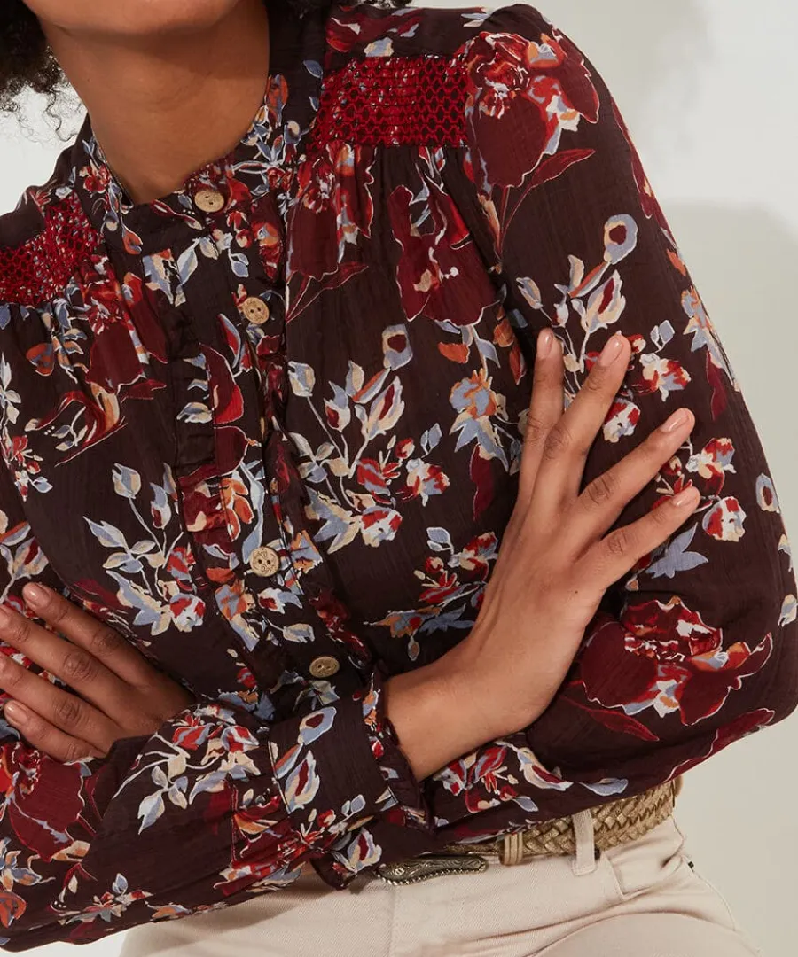 prettiest_floral_blouse_a_6.webp Clearance Joe Browns Prettiest Floral Blouse And Cami Aubergine