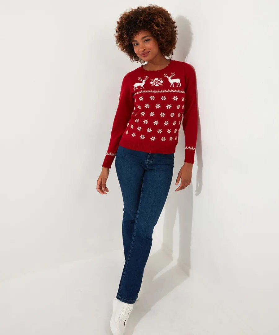 retro_reindeer_jumper_1.webp Fashion Joe Browns Retro Reindeer Jumper Red