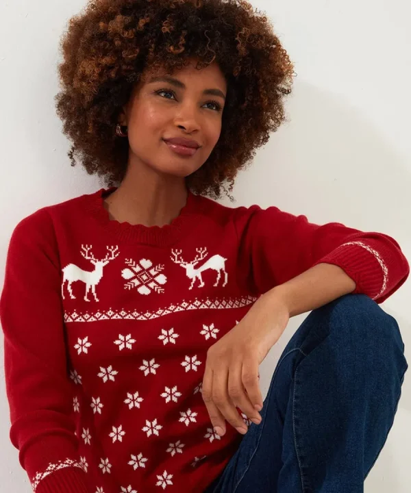 Fashion Joe Browns Retro Reindeer Jumper Red