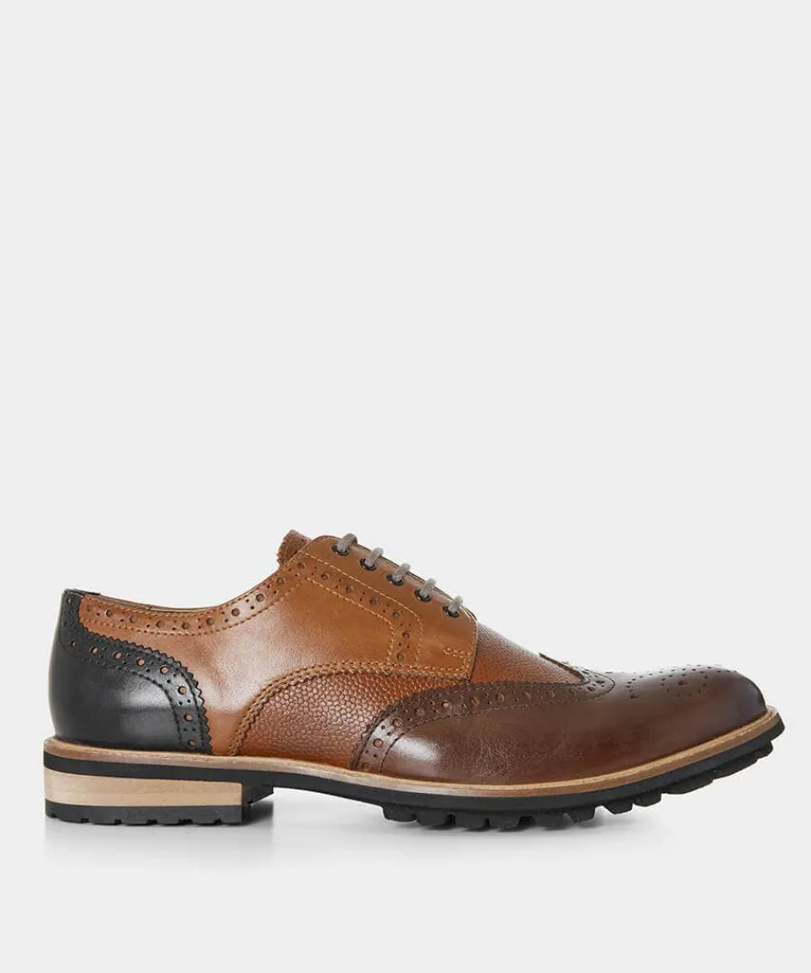 savile_mixed_leather_brog_0.webp Clearance Joe Browns Savile Mixed Leather Brogues Tan Multi