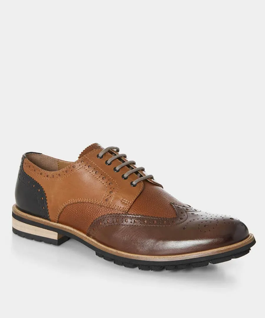 savile_mixed_leather_brog_1.webp Clearance Joe Browns Savile Mixed Leather Brogues Tan Multi