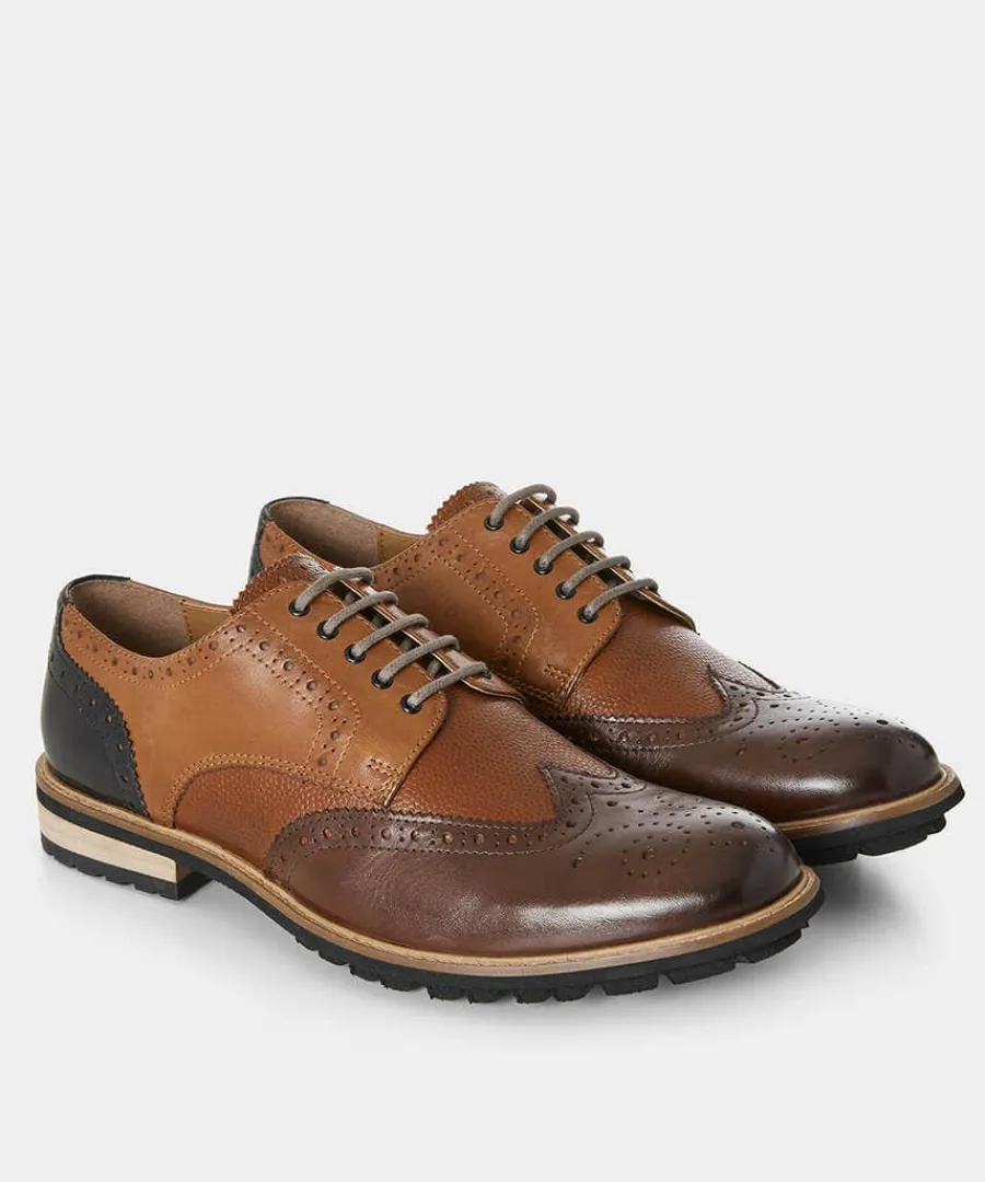 savile_mixed_leather_brog_2.webp Clearance Joe Browns Savile Mixed Leather Brogues Tan Multi