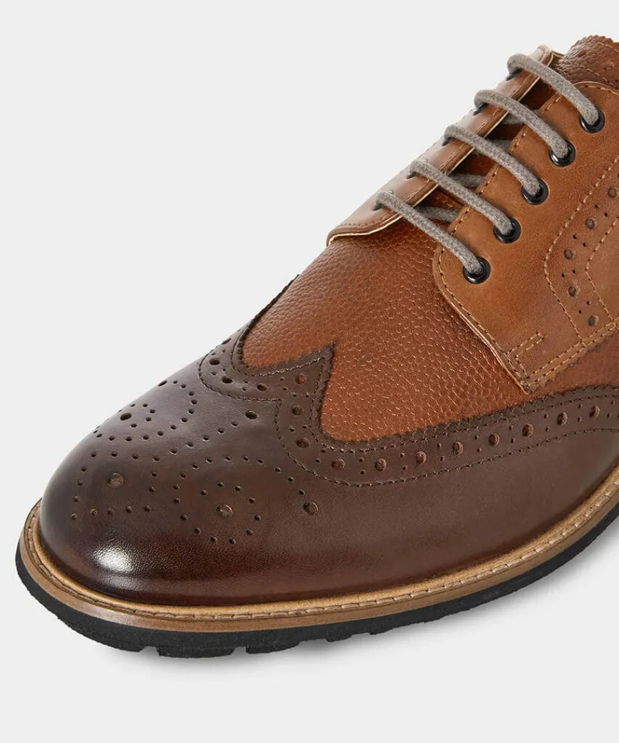 savile_mixed_leather_brog_3.webp Clearance Joe Browns Savile Mixed Leather Brogues Tan Multi