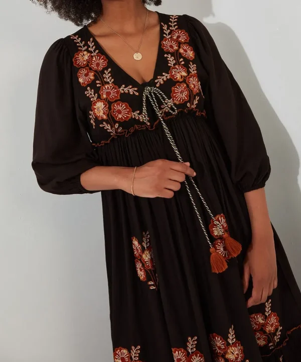 Hot Joe Browns Sensational Embroidered Boho Dress Black