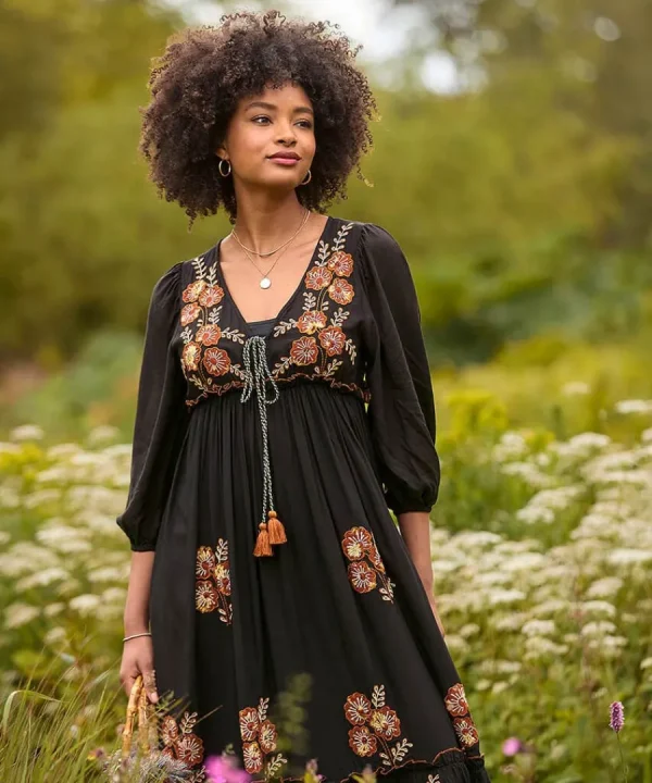Hot Joe Browns Sensational Embroidered Boho Dress Black