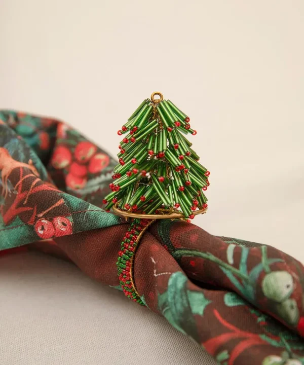 Online Joe Browns Set Of 4 Christmas Tree Beaded Napkin Rings Green