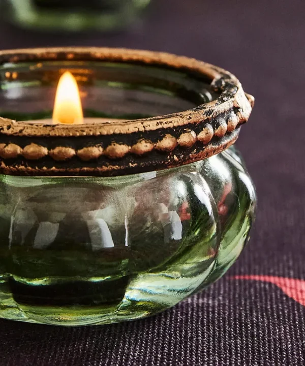 Best Joe Browns Set Of 4 Lambent Leaf Glass Tealight Holders Green