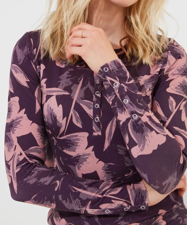 Hot Joe Browns Sloe Joes Floral Henley Purple