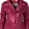 Flash Sale Joe Browns Stitch Detail Leather Biker Jacket Raspberry