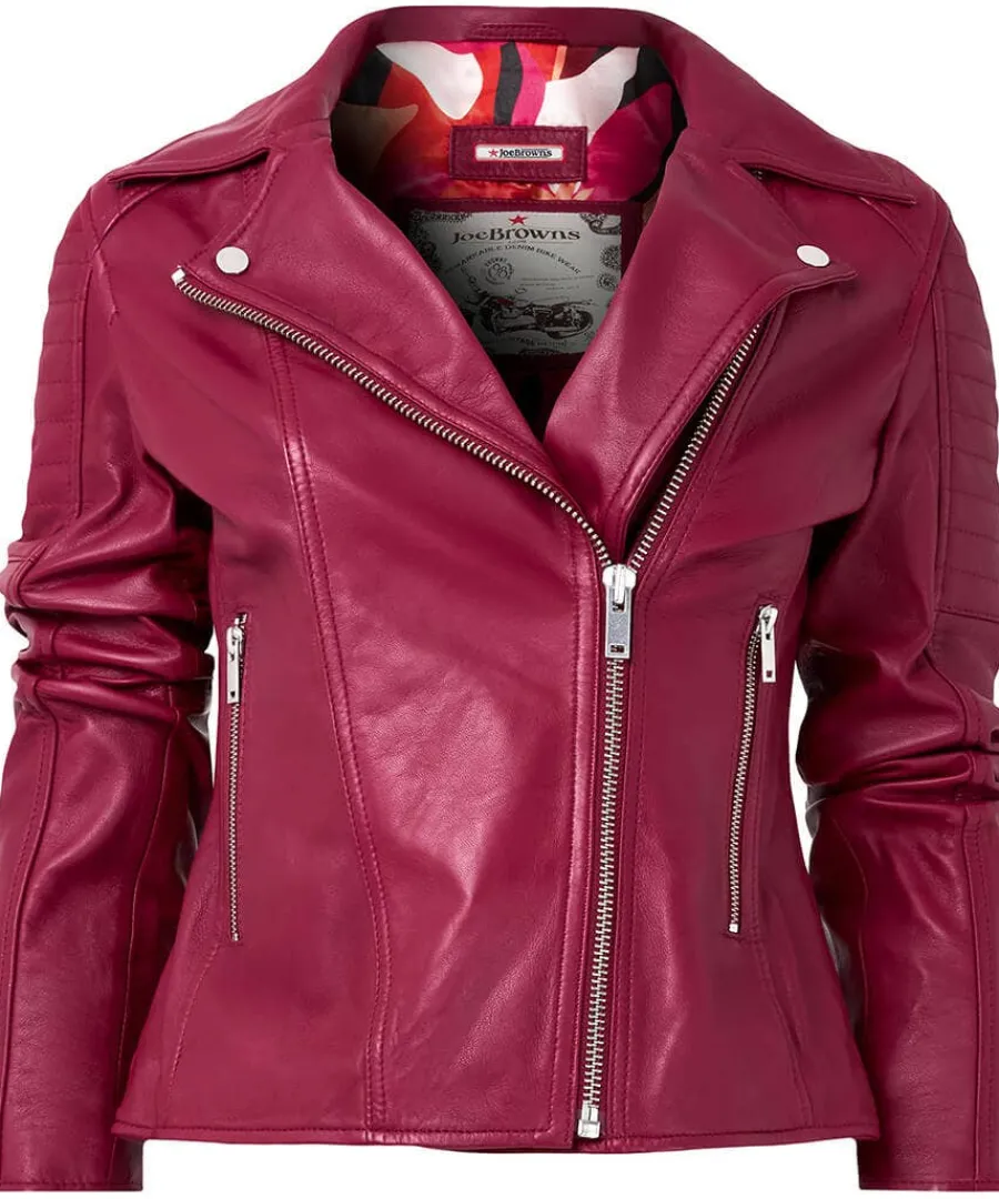 stitch_detail_leather_bik_0.webp Flash Sale Joe Browns Stitch Detail Leather Biker Jacket Raspberry