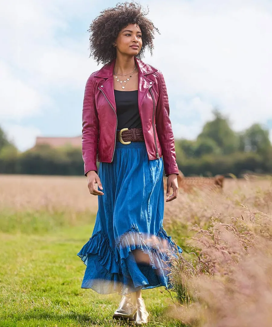 stitch_detail_leather_bik_1.webp Flash Sale Joe Browns Stitch Detail Leather Biker Jacket Raspberry