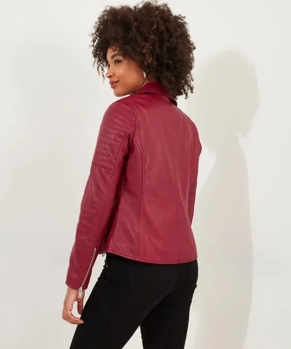 Flash Sale Joe Browns Stitch Detail Leather Biker Jacket Raspberry