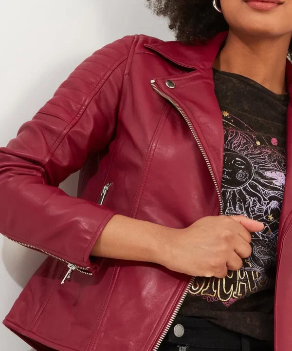 Flash Sale Joe Browns Stitch Detail Leather Biker Jacket Raspberry