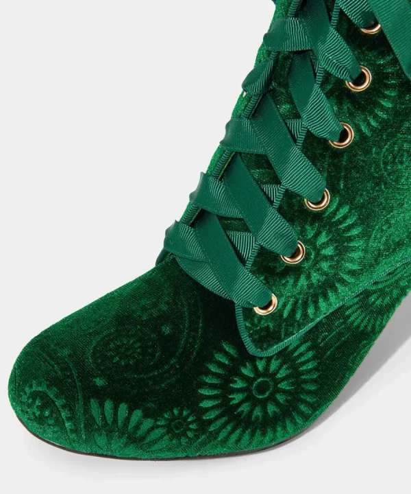 Fashion Joe Browns True Elegance Embossed Velvet Boots Dark Green
