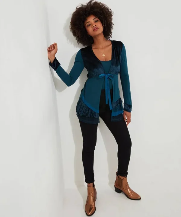 New Joe Browns Valerie Velour Cutabout Top Teal