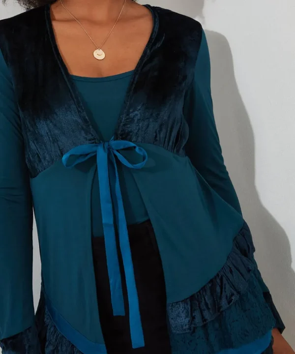 New Joe Browns Valerie Velour Cutabout Top Teal