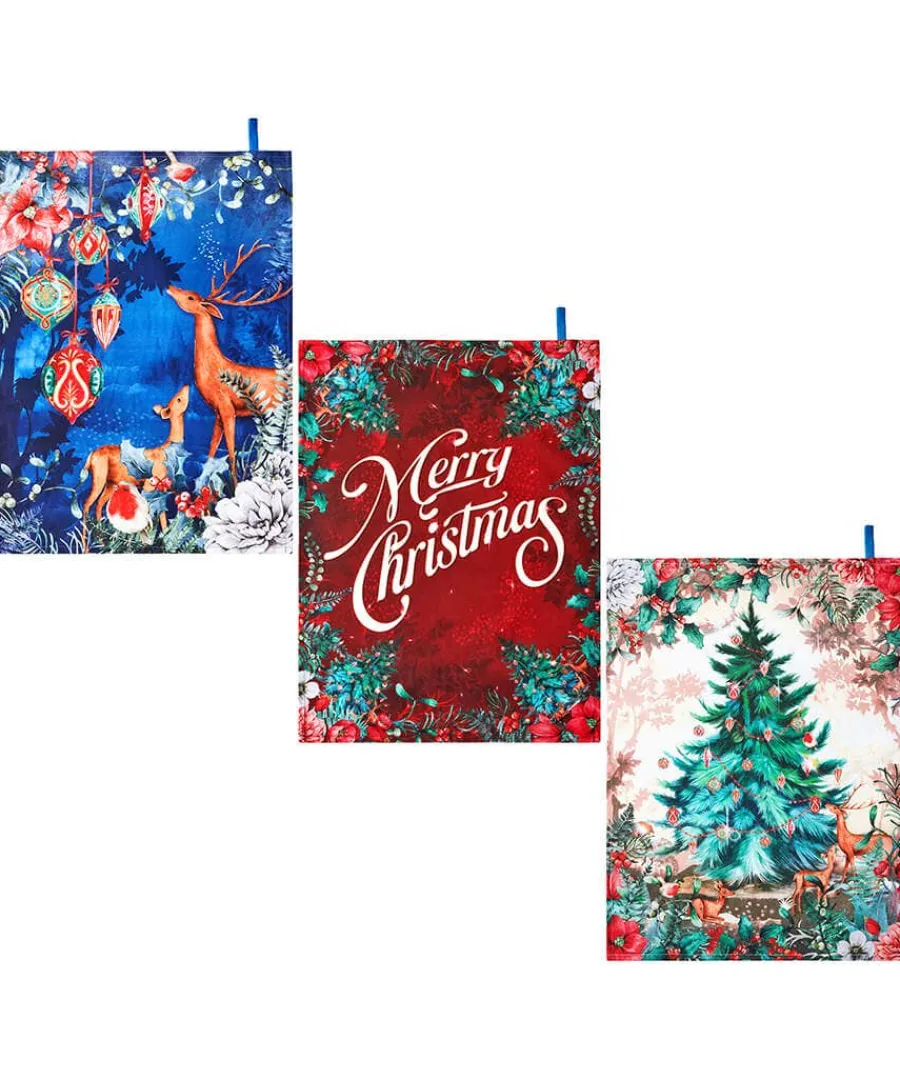 wondrous_woodland_pack_of_0.webp Store Joe Browns Wondrous Woodland Pack Of 3 Christmas Tea Towels Blue