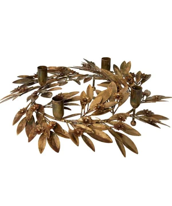 Hot Joe Browns Antique Wreath Candle Holder Gold