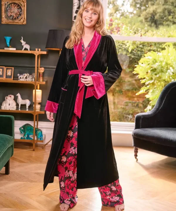Clearance Joe Browns Daring Dragon Embroidered Velour Dressing Gown Black