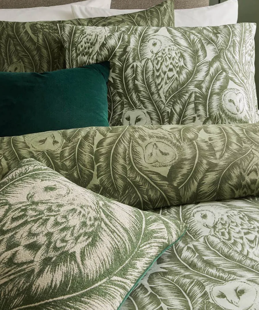 feathered_owl_cotton_slub_1.webp Best Sale Joe Browns Feathered Owl Cotton Slub Reversible Duvet Set Green