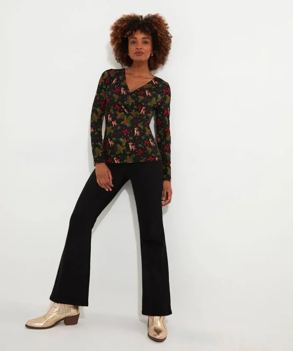 Cheap Joe Browns Feeling Festive Jersey Wrap Top Black