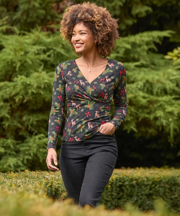 Cheap Joe Browns Feeling Festive Jersey Wrap Top Black