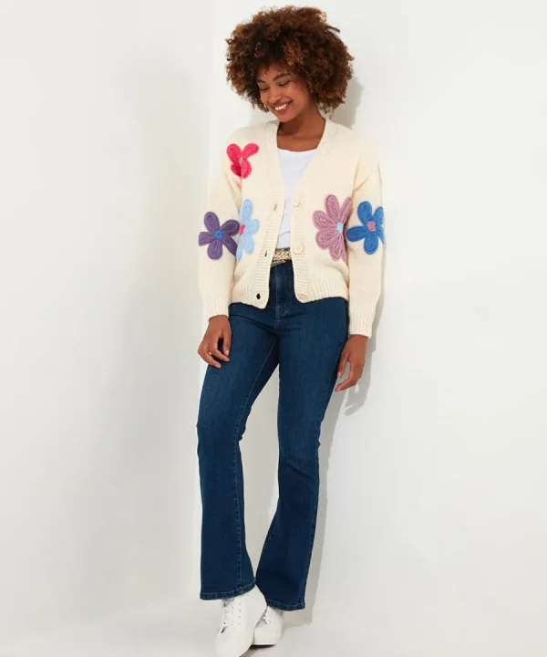 Cheap Joe Browns Freya Floral Applique Cardigan Cream