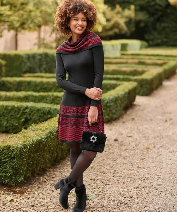Fashion Joe Browns Glamorous Glitter Knit Dress With Snood Black