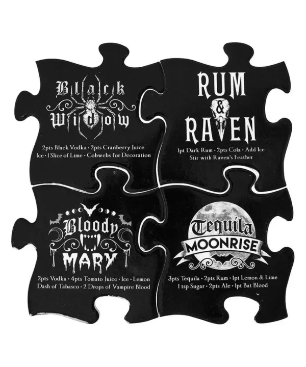 Hot Joe Browns Gothic Cocktails Jigsaw Coaster Set Black