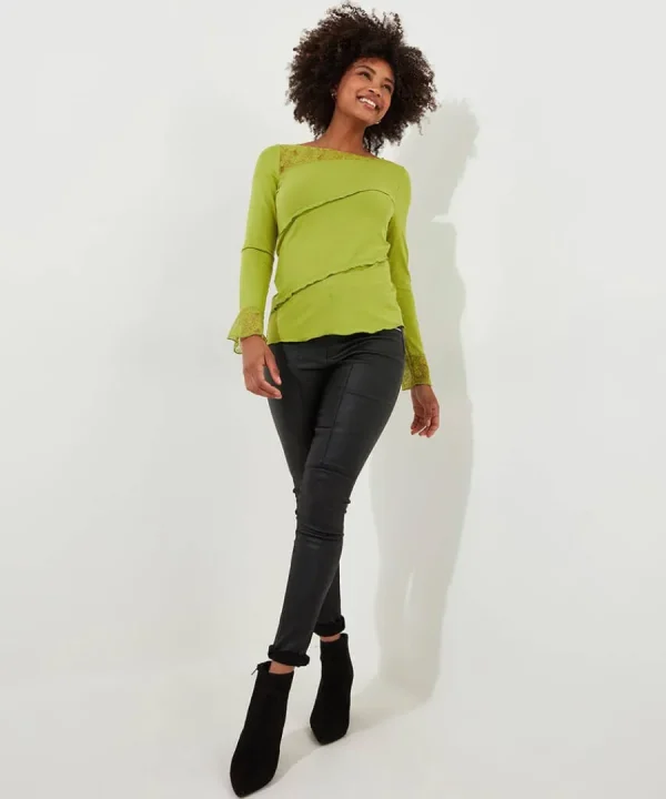 Best Sale Joe Browns Josie Lace Trim Top Green / Black