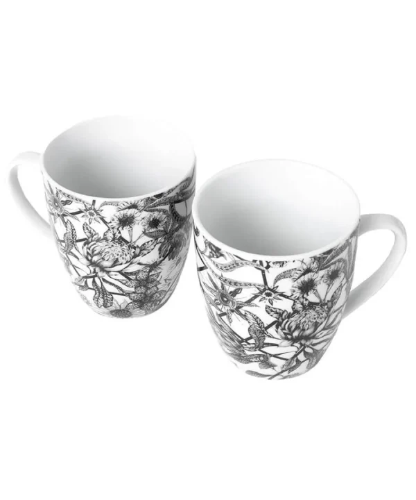 Hot Joe Browns Magnificent Monochrome Floral Mugs Black / White