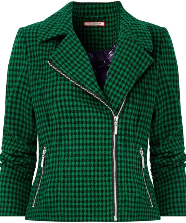 Online Joe Browns Meg Dogstooth Biker Jacket Green