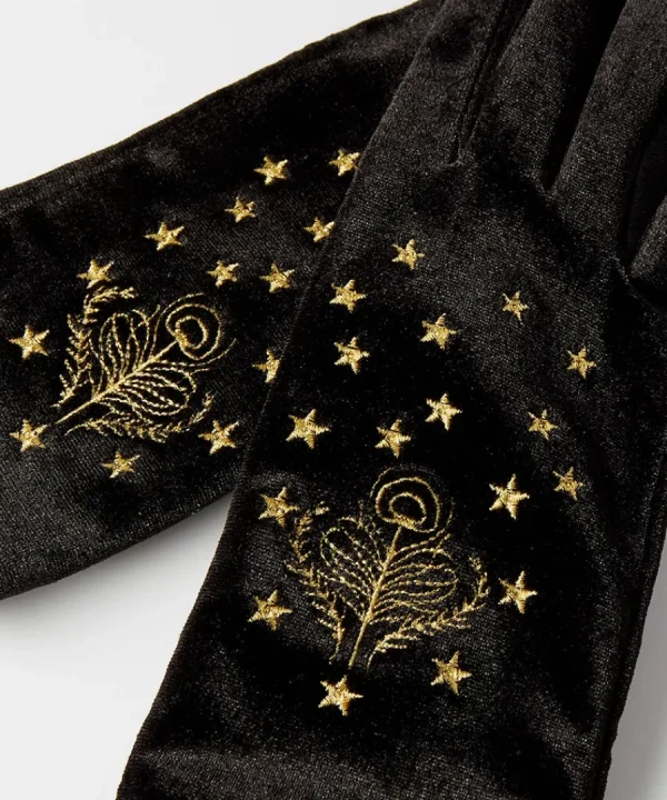 Cheap Joe Browns Opulence Embroidered Velour Gloves Black/Gold