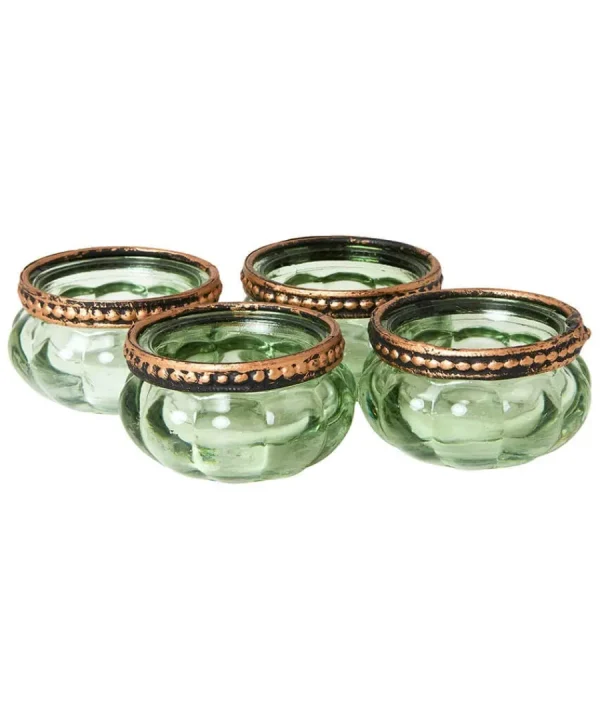 Best Joe Browns Set Of 4 Lambent Leaf Glass Tealight Holders Green