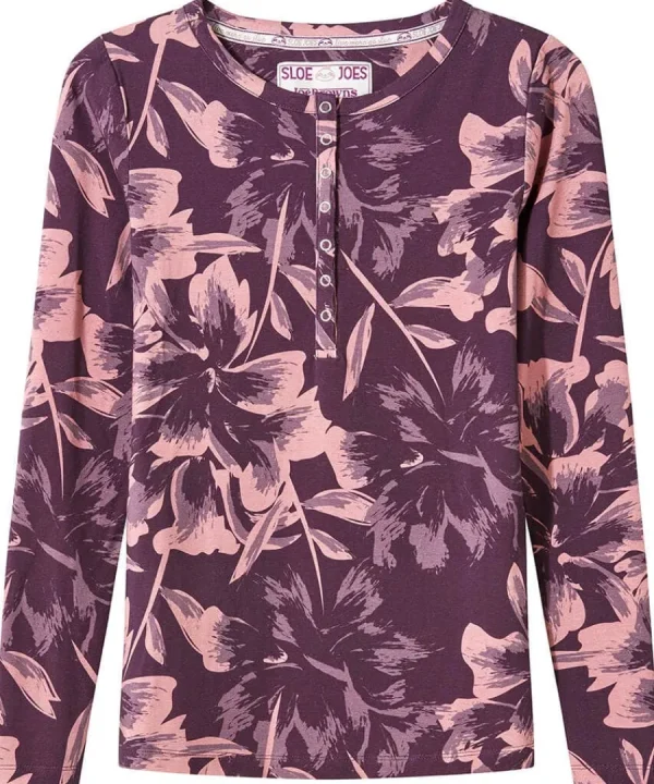 Hot Joe Browns Sloe Joes Floral Henley Purple