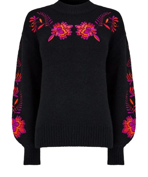 Cheap Joe Browns Stunning Florals Embroidered Jumper Black